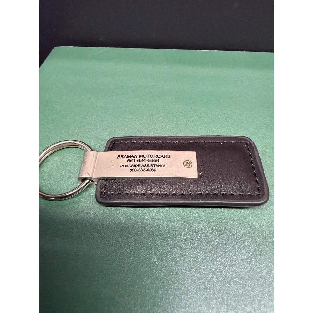 BMW Keychain Black Leather Metal Fob Braman Motorcars Roadside Assistance